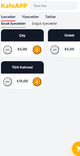 KafeAPP adisyon ekranı